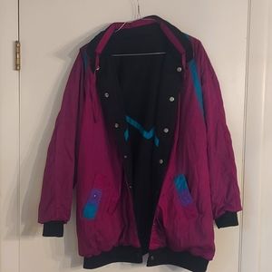 80s Nylon Windbreaker Black/fusia/teal/purple, reversible